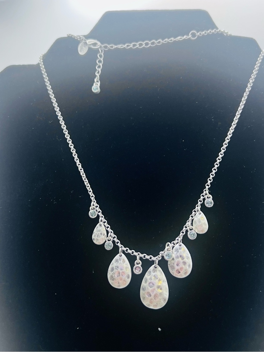 Lia Sophia Silver Iridescent Teardrop Charm Necklace